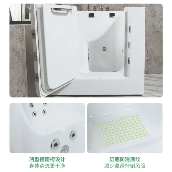 Elderly bathtub barrier-free jacuzzi walk-in non-slip side door sitting bath acrylic - Image 3