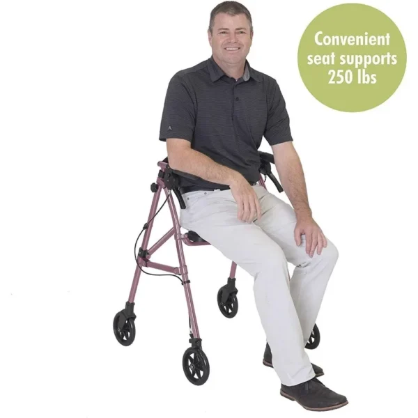 Lightweight Folding Space Saver Mobility Rolling Walker for Seniors and Adults 6-inch Wheels  Locking Brakes - Image 4