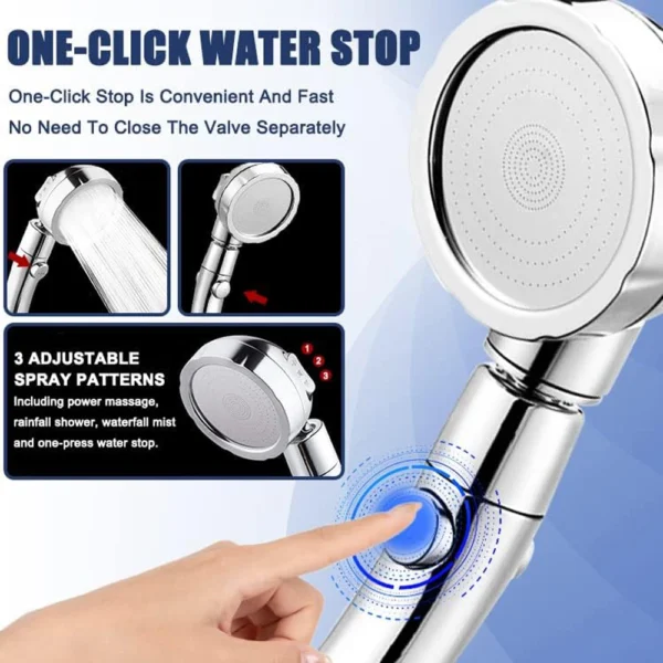 3 Modes Big Booster Shower Head With Stop Button 360 Rotation Rainfall Water Saving High Pressure Shower Bathroom Accessories - Image 4