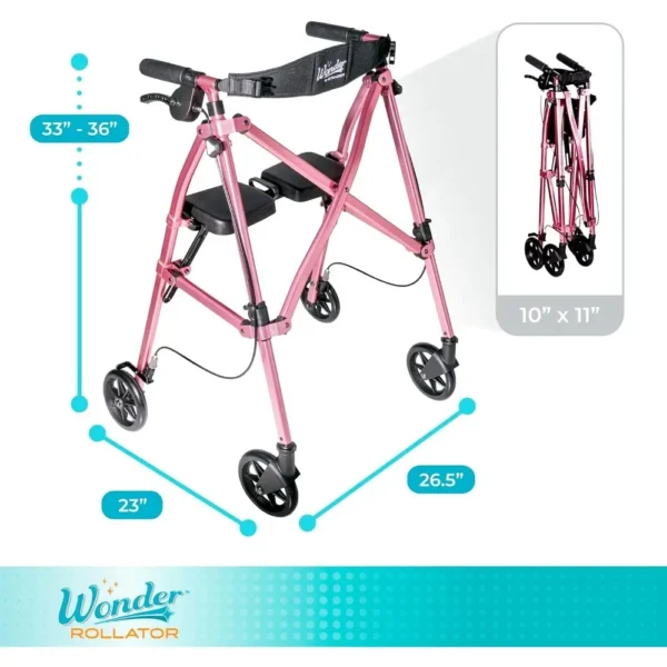 Lightweight Folding Space Saver Mobility Rolling Walker for Seniors and Adults 6-inch Wheels  Locking Brakes - Image 3