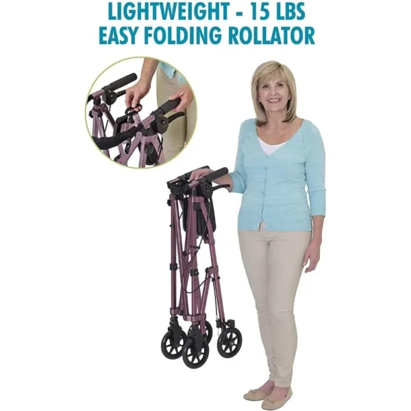 Lightweight Folding Space Saver Mobility Rolling Walker for Seniors and Adults 6-inch Wheels  Locking Brakes - Image 5