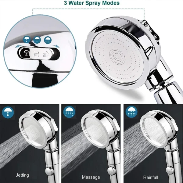 3 Modes Big Booster Shower Head With Stop Button 360 Rotation Rainfall Water Saving High Pressure Shower Bathroom Accessories - Image 2