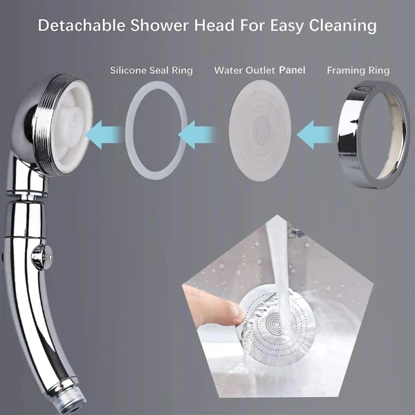 3 Modes Big Booster Shower Head With Stop Button 360 Rotation Rainfall Water Saving High Pressure Shower Bathroom Accessories - Image 6