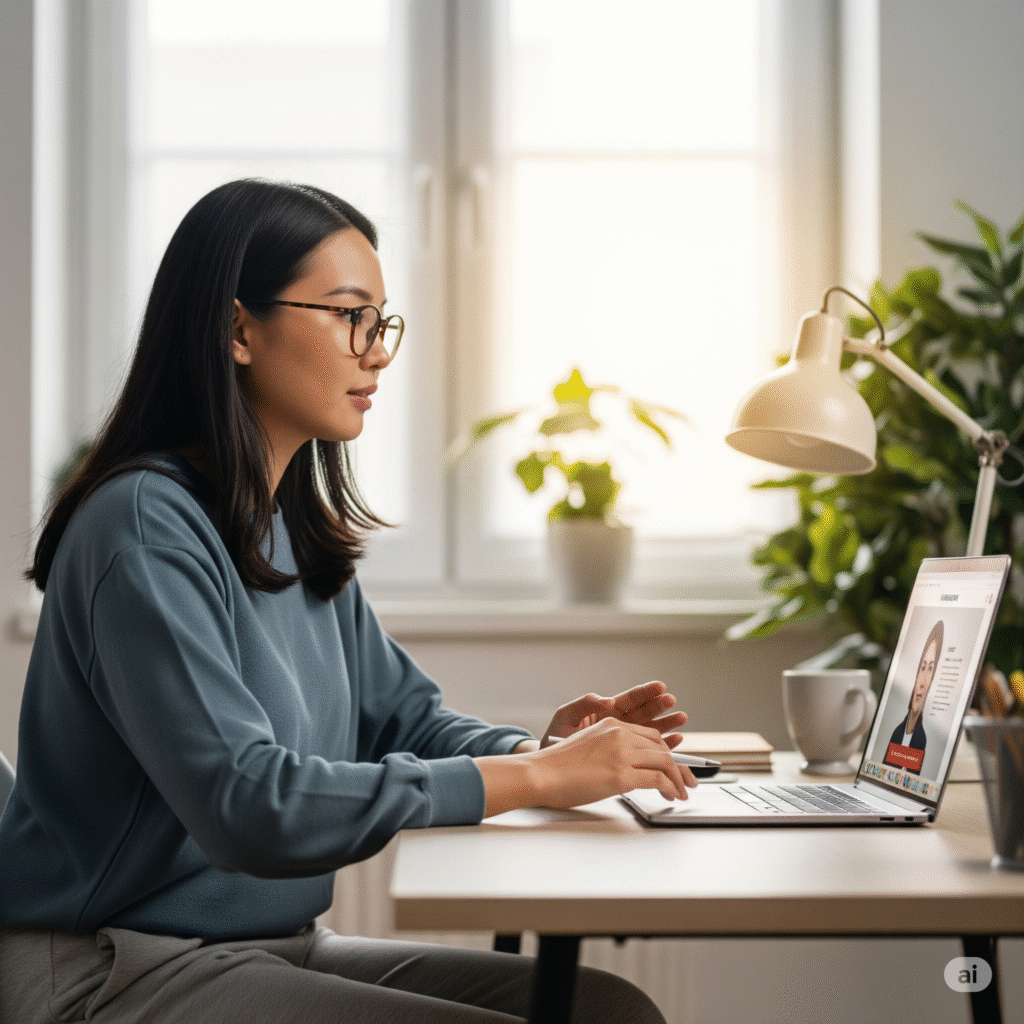 Current image: person attending an online webinar or coaching call